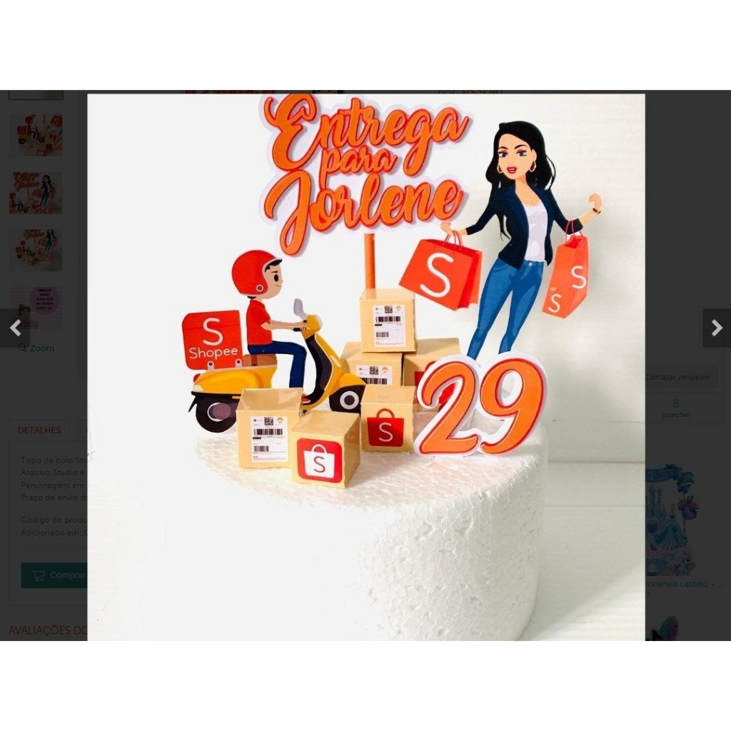 Topo Topper de bolo Shopee, 3d , em camadas | Shopee Brasil