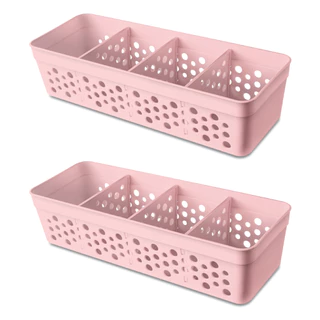 Kit 2 Cestos Organizadores com 3 Divisórias Removíveis 23x8,5x5,5 Caixa Organizadora P em Oferta na Shopee