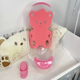 Kit Completo para Banho de Bebê: Banheira 22L, Assento de Espuma e Saboneteira de Urso