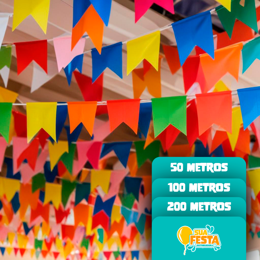 Bandeirinhas Festa Junina Papel Seda Coloridas 10 Metros Para Decoração