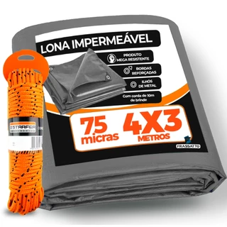 Lona Impermeavel 2x2 3x2 3x3 4x3 4x4 5x3 5x4 6x3 6x4 Construção Piscina Reforçada Cinza + Corda