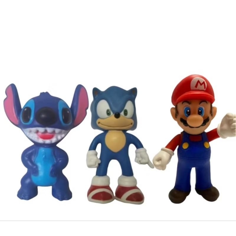 Kit 3 Bonecos, Sonic + Super Mario + Stith Lilo | Shopee Brasil