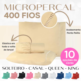 KIT Jogo de Lençol Cama Box 400 Fios Ponto Palito Micropercal 3 Peças - Solteiro Casal Queen e King em Oferta na Shopee