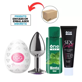 Kit Egg Masturbador + Gel Lubrificante One Sex+ Plug Anal Tamanho P + Sex Comfort Lubrificante Anal em Oferta na Shopee