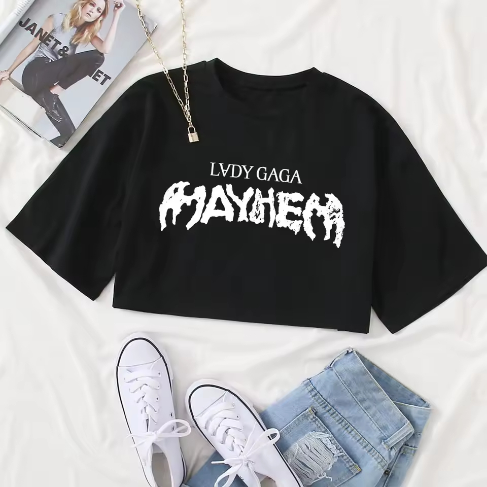 Blusa Cropped Oversized Feminino Lady Gaga Mayhem Album world Tour