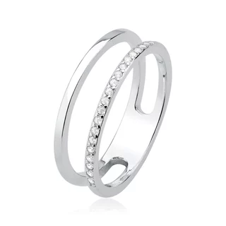 Anel de Prata 925 Duplo Vazado e com Zircônias em Oferta na Shopee