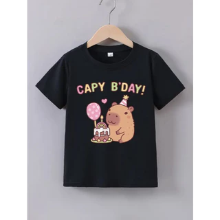 Camiseta Infantil menina menino Capivara Capy B'day Blusa Criança estampada 100% algodão