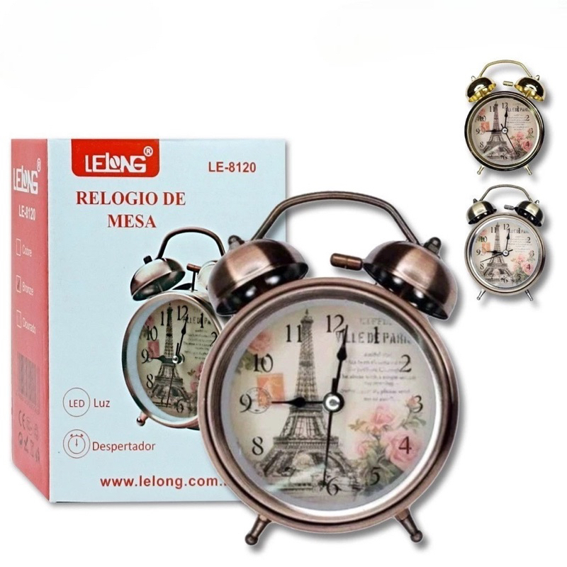 Relógio de Mesa Retrô Despertador com Luz de LED Torre Eiffel- OI6325
