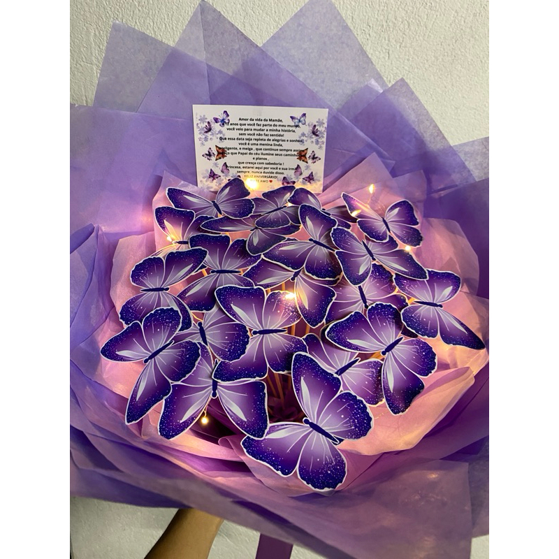 Buquê de borboletas lilás com led15