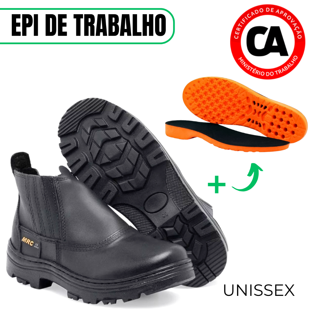 Bota Botina De Trabalho Epi De Segurança Com CA Palmilha Ortpédica Em Gel  Grossa - Main Image