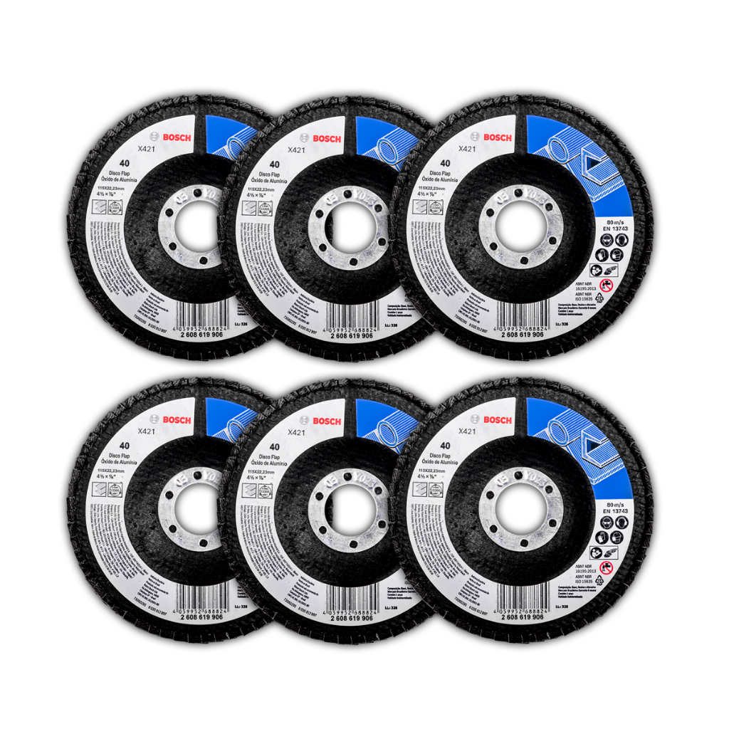Disco Flap Bosch X421 Óxido De Alumínio 115mm G40/G120 Curvo para Esmerilhadeira Desbaste Lixamento