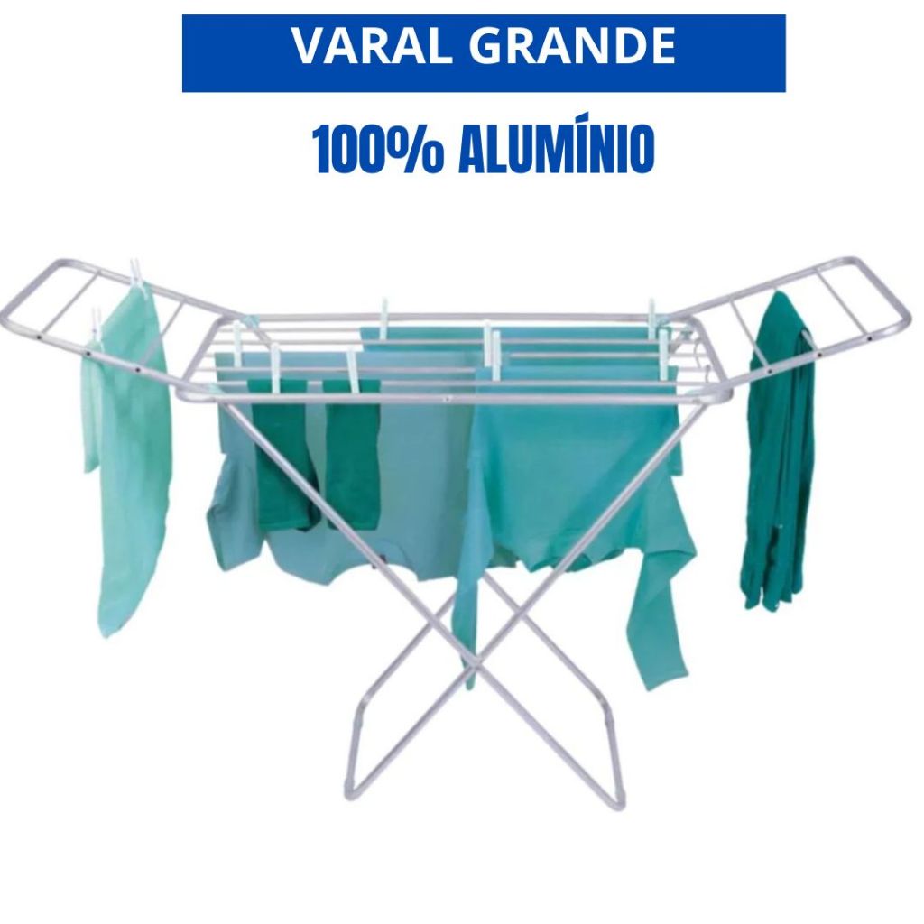 Varal De Chão Roupa 100% Alumínio Grande Reforçado Com Abas Dobrável ...