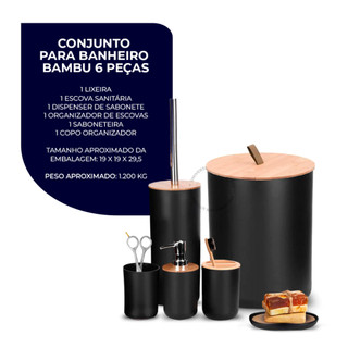 Kit Banheiro Completo Lixeira C/ Tampa Detalhes Em Bambu Luxo — foto 8 — Achou Levou Brasil