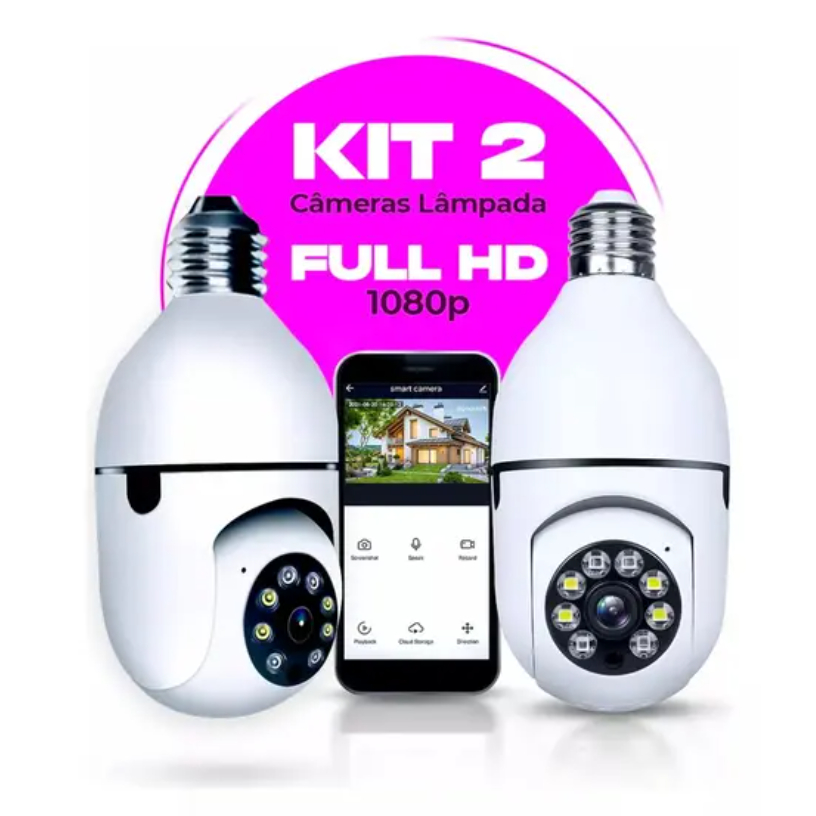 Kit 4 / 3 / 2 / 1 Câmeras Segurança Rosquear Prova D'água Infravermelho Lâmpada Wifi 360 Segurança