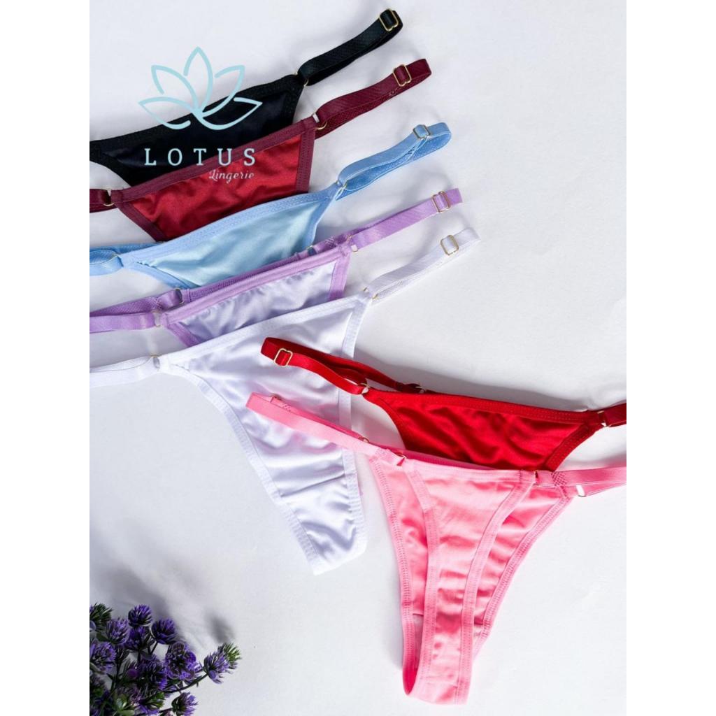 Kit 5 Calcinhas Fio Dental Microfibra Regulagem em Metal Não Marca na Roupa Conjunto Feminino Lingerie Moda Intima Promo