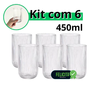 Jogo De Copo Versalhes Canelado Transparente 450ml Resistente 6 Unidades