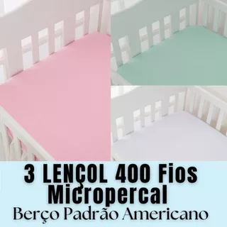 KIT 3 LENÇOL AVULSO BERÇO PADRÃO AMERICANO 400 FIOS MICROPERCAL em Oferta na Shopee