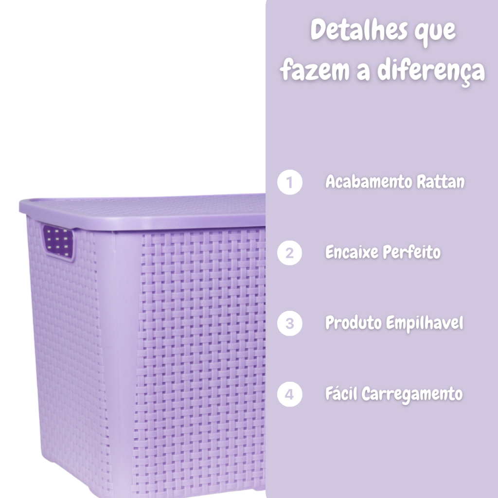Caixa Organizadora Cesto Multiuso 26 Litros Marsala Capuccino Com Tampa Empilhavel Rattan