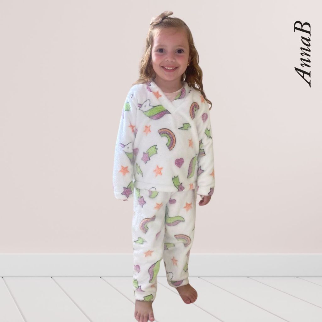 Pijama Infantil Menina de Inverno Fleece Brilha no Escuro Unicórnio em Oferta na Shopee