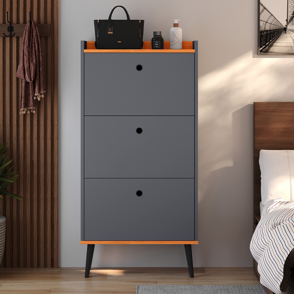 Sapateira 3 Portas 18 Pares Armário Multiuso Com Pés Palito Estilo Retrô Hall Entrada Quarto Sala