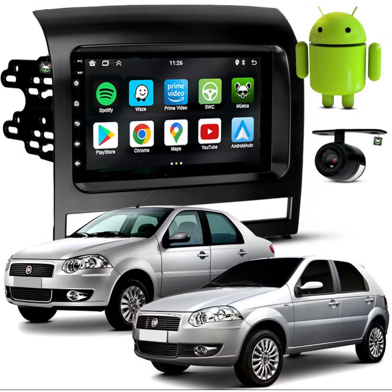 Kit Central Multimidia Android CarPlay Palio Siena 2008 2009 2010 2011 ...