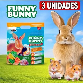 3 Funny Bunny 1,8Kg Delícias da Horta Ração para Coelhos, Hamster e Roedores.