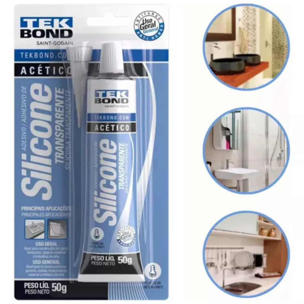 Silicone Acético Transparente Vedação Banheiro Box Pia 50g Tekbond ...