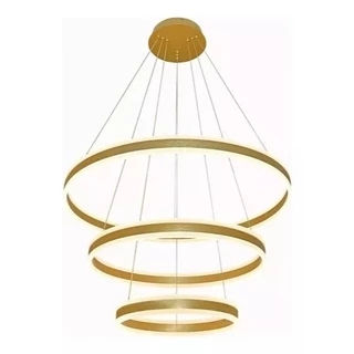 Pendente Lustre Led 3 Anéis Sindora Dcd03004 Metal Dourado