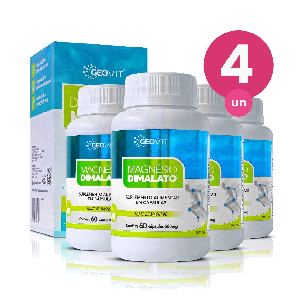 Kit 4 Magnésio Dimalato 600mg 60 Cápsulas Suplemento Geovit | Shopee Brasil