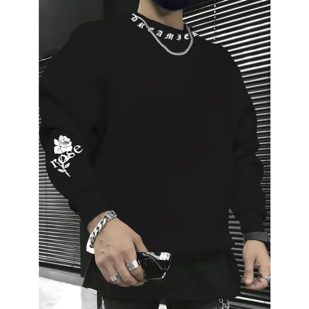 Moletom Gola Rosas Dreamer Streetwear Moda Urbana Tecido Macio Confortável Estiloso Moda Masculina Men