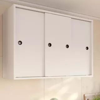 Armário para Área de Serviço e Cozinha com Três Portas de Correr Armário Suspenso Multiuso com Portas Deslizantes