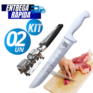 Kit 02 - 1 Amolador Afiador de Facas 1 Faca Tamanho 8" 33CM Profissional Cabo branco Açougue Churrascaria Churrasco Bar em Oferta na Shopee