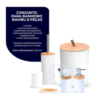 Kit Banheiro Completo Lixeira C/ Tampa Detalhes Em Bambu Luxo — foto 7 — Achou Levou Brasil