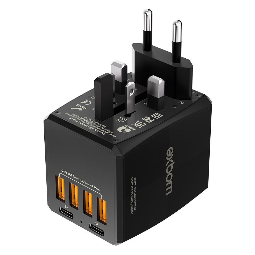Carregador de viagem com Adaptador Universal Internacional Carga Rápida 30w/36w 150 Países saída USB/TIPOC