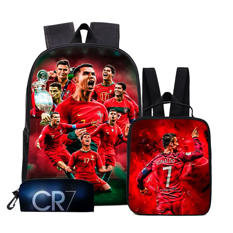 kit mochila Cristiano Ronaldo +lancheira térmica e estojo escolar