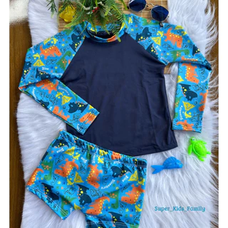 Conjunto Sunga Boxer Infantil e Blusa Térmica Proteção UV 50+ Menino Moda Praia
