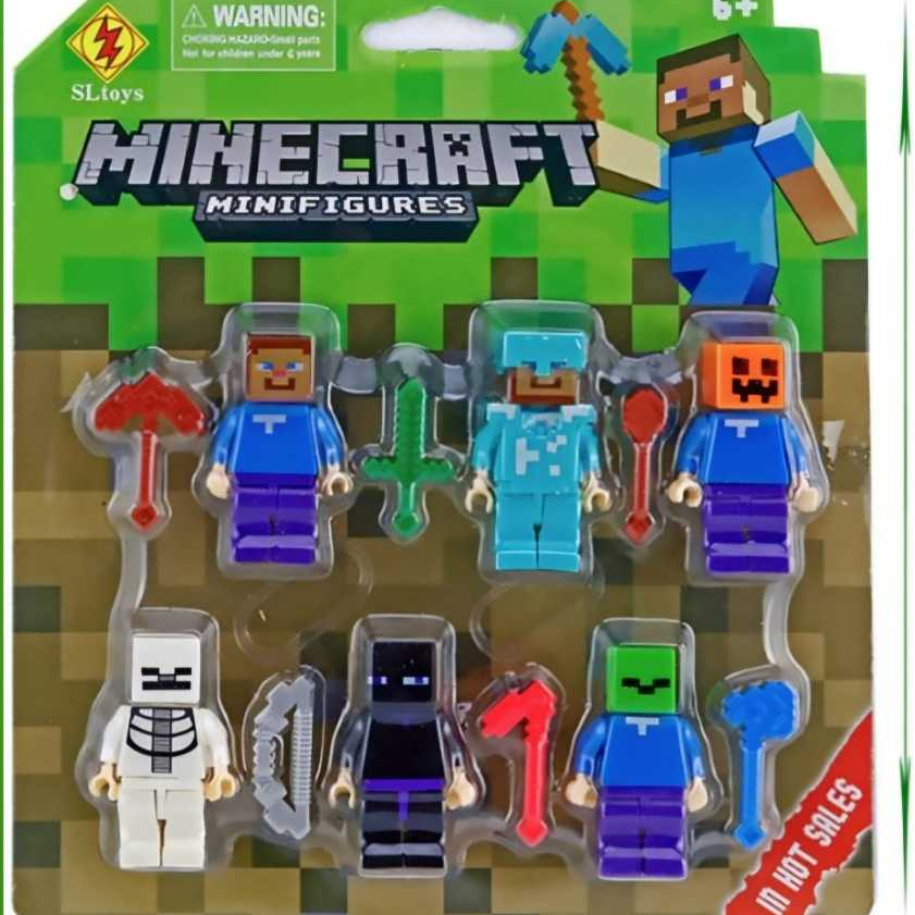 Kit 6 Bonecos Minecraft + 6 Acessórios - Mini Figuras Colecionáveis ...