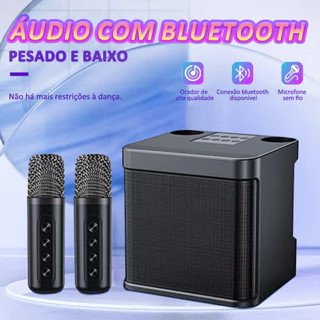 Caixa de Som Bluetooth Karaokê Com Dois Microfones Alto-falante de Potência Alta Qualidade de Som em Oferta na Shopee
