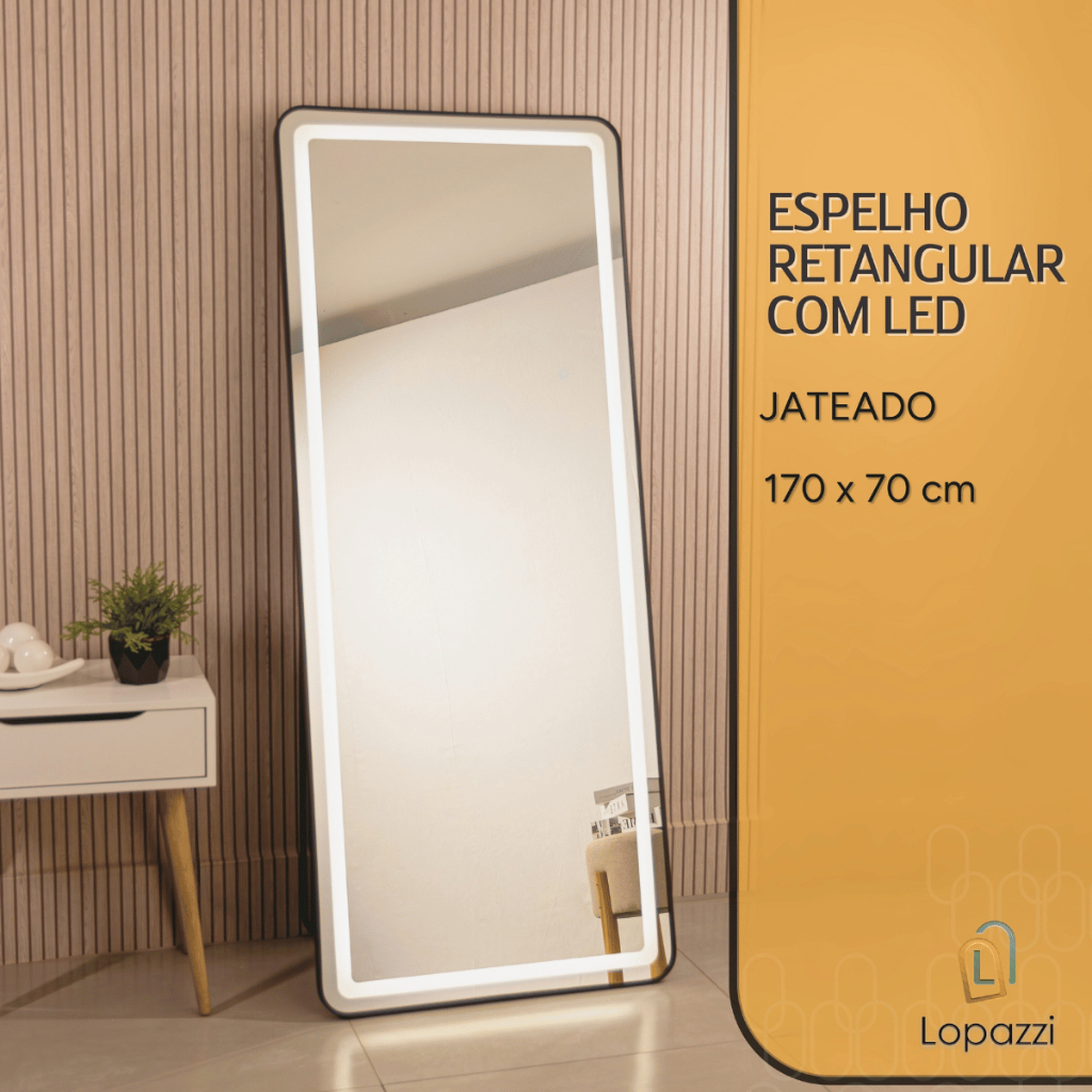 Espelho Lopazzi Retangular 170X70 com Suporte de Chão + LED