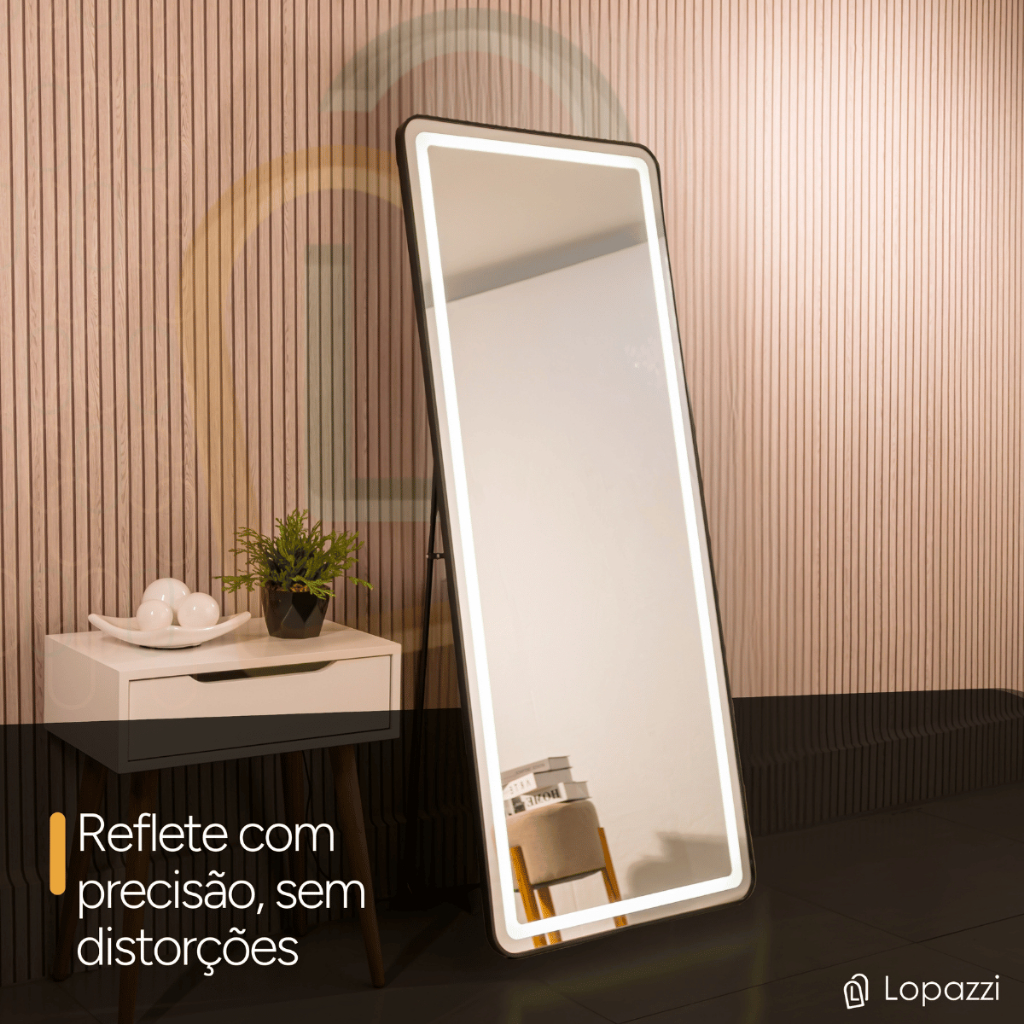 Espelho Lopazzi Retangular 170X70 com Suporte de Chão + LED