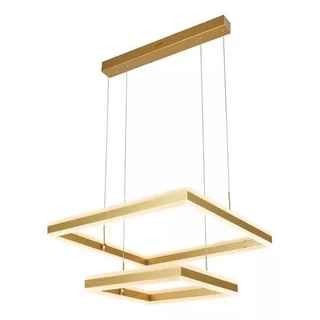 Pendente Lustre 2 Aros Quadrado Moderno Sindora Dcd03045 Cor Dourado