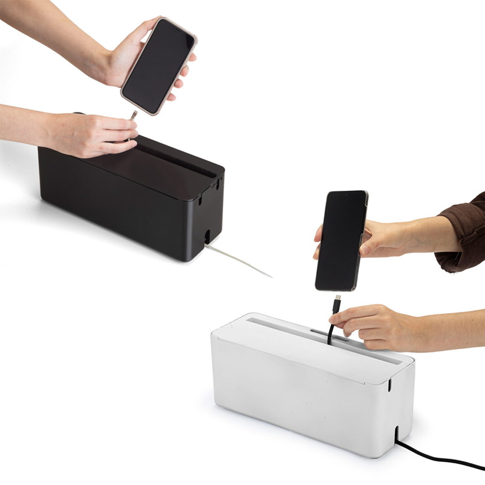 Caixa Organizadora Protege Fios Cabos Régua Tomada Filtro Celular Resistente Prática Preta Branca