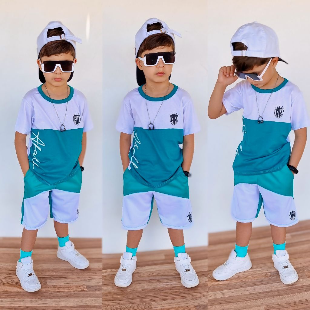 Conjunto Infantil Menino Estiloso Kit Peças Camiseta Bermuda