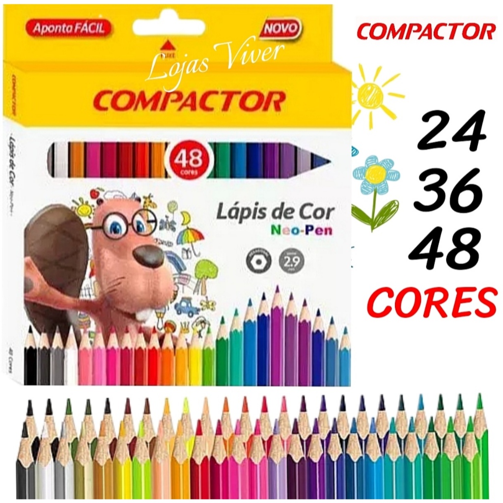 Lápis de Cor 24 / 36 / 48 Cores NeoPen - Compactor | Shopee Brasil