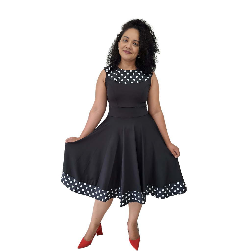 Vestido Poá Babado Godê Anos 80 Vintage Retrô Moda Feminina