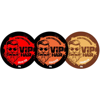 Kit 03 Cera Modeladora Finalizadora Vip Hair 130g Barba Cabelo Bigode