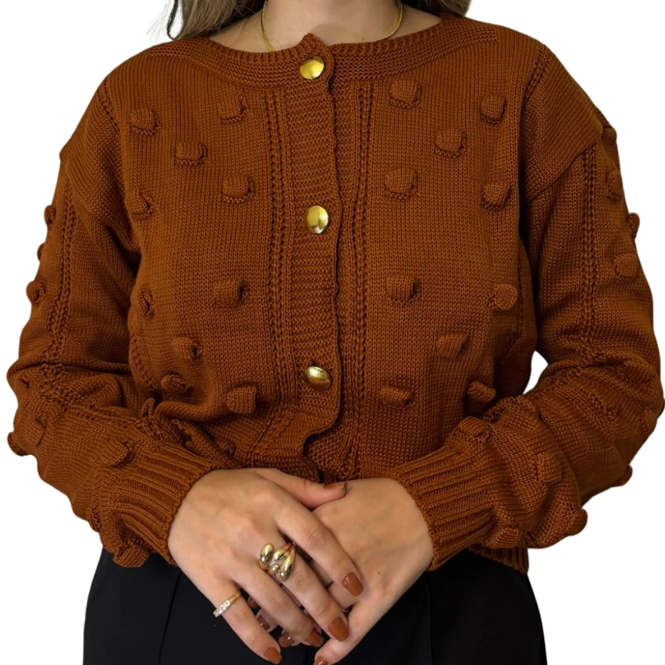 Casaco De Frio Luxo Com Detalhes e Botões De Tricot Tendência 2025 Blusa de frio feminina