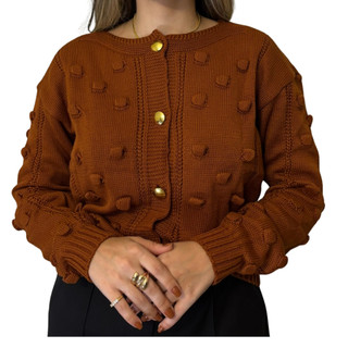 Casaco De Frio Luxo Com Detalhes e Botões De Tricot Tendência 2025 Blusa de frio feminina — foto 3 — Achou Levou Brasil