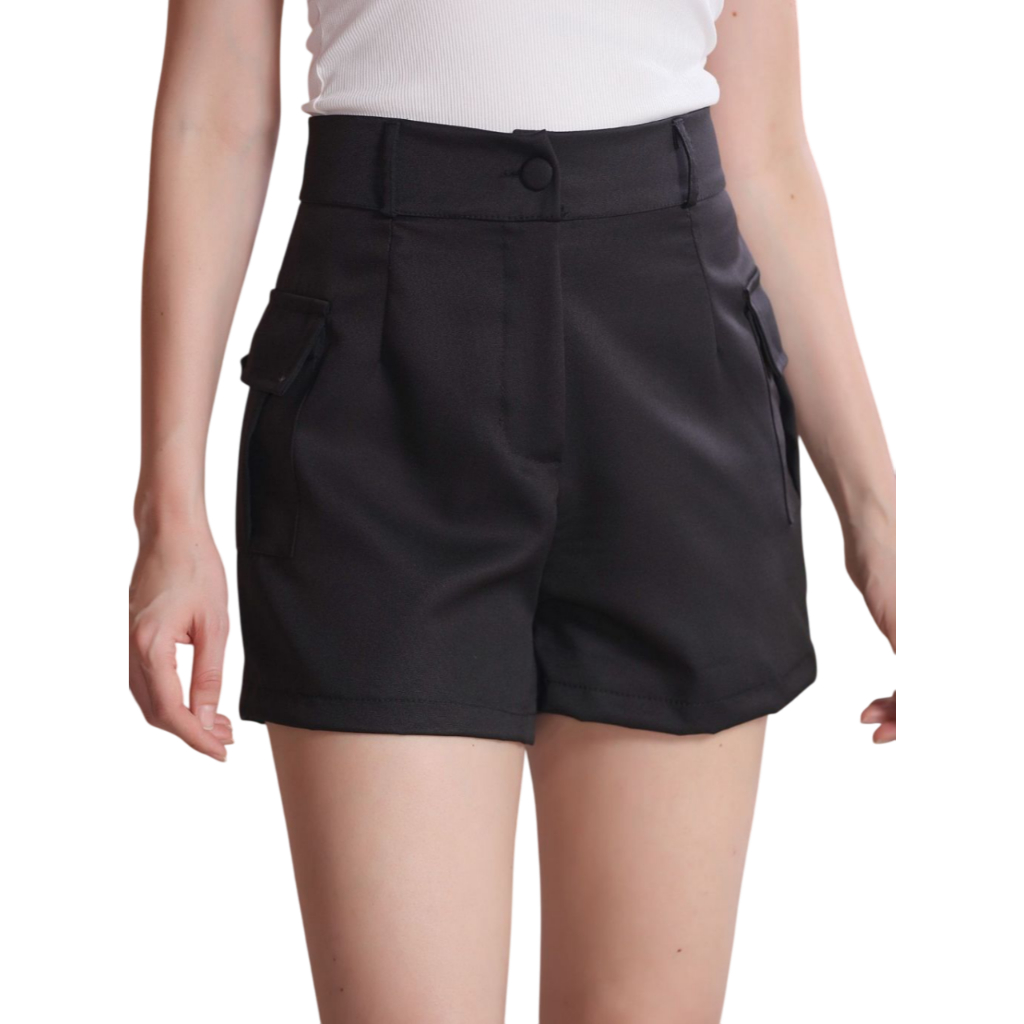 Short Feminino Alfaiataria com Bolsos Laterais, Zíper, Botão e Toque de ...