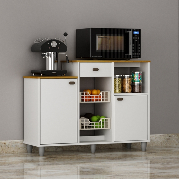 Fruteira Flora 2 Portas 1 Gaveta Cinamomo ou Branco, Estrutura em